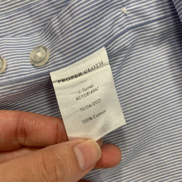 Proper Cloth Shirt Mens 5XL Big Man Blue Striped Cotton Long Sleeve Button Up - Picture 8 of 11